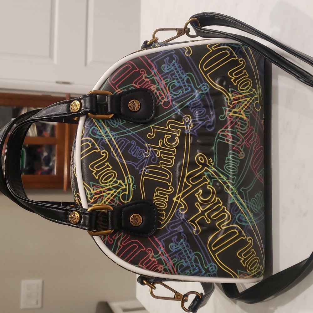 Von Dutch Leather Neon Multi Logo Navy/yellow/green/red Bowling Bag Small Size